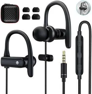 3.5mm Headphones Sport Wired Earbuds with Microphone Noise Isolating Earphone HiFi Stereo Over Ear Buds Wired Plug in with Ear Hook for Samsung Galaxy A15 A03s A14 S10 A12 Moto Switch MP3 Running Fit