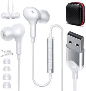 USB Headphones with Microphone for PC 7.5 Ft Cable, USB Headsets for School Computer Class, Wired USBA Earbud with Mute Stereo Noise Canceling Cord Laptop Earphones for HP Dell Surface, White