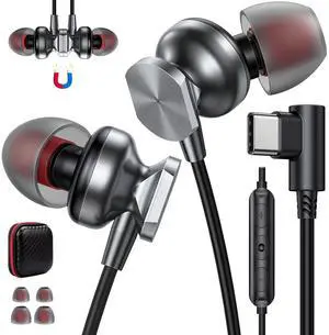 USB C Headphones Wired for MacBook iPad Pro, Type C Earphones with Microphone HiFi Stereo In-Line Magnetic in Ear Wired Earbud for Samsung S24 Ultra S23 FE S22+ iPhone 16 15 Pro Max Plus Pixel 9 8 7 6