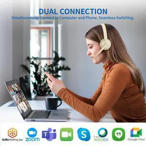 awatrue Wireless Headset with Mic for Work, Bluetooth Headset with AI Noise Cancelling Microphone & Charging Base, 2.4GHz Wireless Headphones with USB Dongle for Computer/Remote Work/Call Center/Zoom