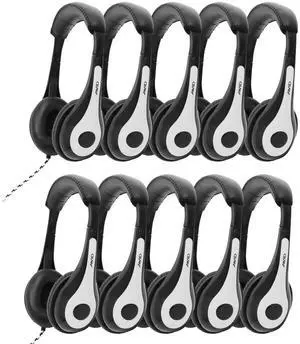 Avid Products AE-35 White Classroom Personal Headphones with 3.5mm Plug, No Mic (10 Pack)
