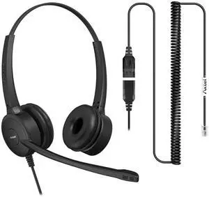Axtel Bundle Prime Duo with AXC-01 Cable | Noise Cancellation - Compatible with Avaya 2400/4600 Series, Mitel 6800 Series, NEC DTL/ITL Series, Nortel, Polycom VVX Series