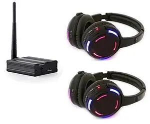 AYVVPII Professional Silent Disco LED Wireless Headphones and RF LED Silent Disco Earphones for iPod MP3 DJ Music Pary Club (2 led Headphone + 1 Transmitter)