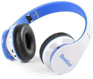 BESTGOT Kids Headphones Bluetooth, BT6002 Wireless Headphones for Kids Child Volume Limited 85/110dB for School Foldable Headset for 60 Hours PC/Phone/Tablets/TV (White/Blue)