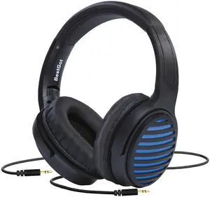 BESTGOT 772D Headphones Wired, Over-Ear Headphones Foldable Corded Stereo 3.5mm (Black/Blue)