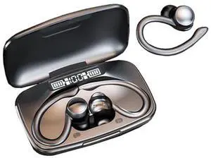 Sports Wireless Headphones Bluetooth Earbuds LED Power Display Charging Case Stereo Bass Headset with Earhook Over-Ear Earphones for Workout Driving Walking Running (Black)