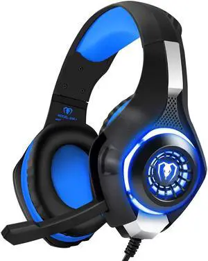 BlueFire Wired Gaming Headset for PS4 PS5 Xbox One PC - Over-Ear Headphones with Surround Sound, Noise Canceling Mic, Soft Memory Foam, LED Light, 3.5mm Jack for Console & Laptop (Blue)