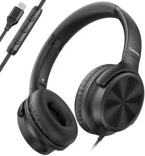 Cowyawn USB C Headphones Wired, Over Ear USB C Wired Headphones with Microphone, Volume Control, HD Stereo Sound, Foldable USB Type C Headphones for Adult/Teens/Chromebook/Laptop/Computer/iPhone,Black