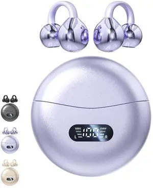 CuiSuto Clip on Earbuds Open Ear Wireless Bluetooth 5.4 Headphones with Mic,60H Play,Noise Cancelling,Waterproof,Sports Ear Buds,Comfortable for Small Ears & Glasses Wearers,Workouts (Purple)