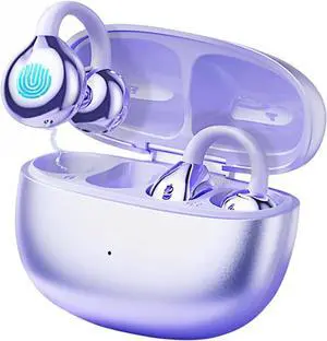CuiSuto Clip on Earbuds Open Ear Headphones, Air Conduction Wireless Earphones Bluetooth 5.4, 50H Playtime, Over Ear Earbuds Comfortable for Sports, Running, Workouts and Glasses Wearers-Purple