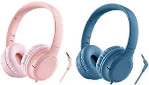 DyBaxa Over-Ear Foldable Pink Kids Headphones, Volume Limiter 94dB Over-Ear Foldable Blue Kids Headphones, Volume Limiter 94dB