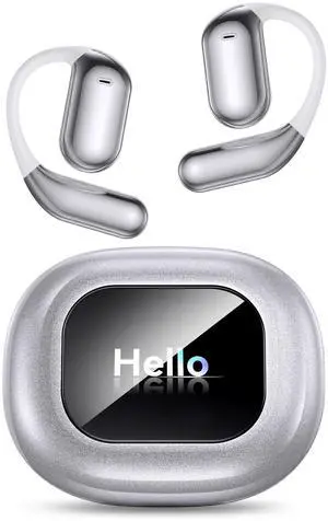 EUQQ Ultra Open-Ear-Headphones Wireless Bluetooth - Ergonomic Pro Bone Conduction Earbuds with Soft, Airy Silicone Design, Over-The-Ear Earbuds for Running and Workouts, Silvery White