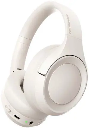 Active Noise Cancelling Headphones with Transparency Mode, 80H Playtime Wireless Over Ear Bluetooth Headphones with ENC Microphone, Deep Bass, Memory Foam Ear Cups, for Travel, Home Office, White