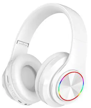 Fragolucyou Wireless Bluetooth Headphones-Colorful Lights,Large Battery Capacity,Foldable,Bluetooth 5.0,10 m Range,Stereo Surround,Built-in Microphone,Comfortable affixed Ears (white1)