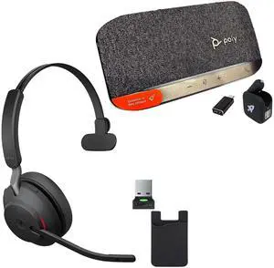 Jabra Evolve2 65 Wireless Headset and Poly SYNC 20+ Bluetooth Speakerphone - Premium Audio and Communication Solution for Remote Work and Learning
