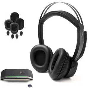 Poly Voyager Focus 2 Headphones with Noise Cancelling Mic Bundle, Charging Headset Stand, Poly Sync 20 Audio Conferencing Speaker for Phone Calls and Enhanced Audio on Video Meetings on Zoom, Teams