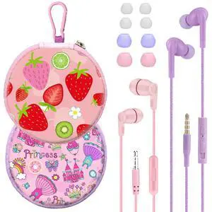 GOGOSINIS 2 Packs of Earbuds Set with Case for Kids for School, Wired Headphones with Case and Small Size Ear Tips, Ear Buds with Cute Case, Earphones for Phone and PC Laptop (Fairy Tale)