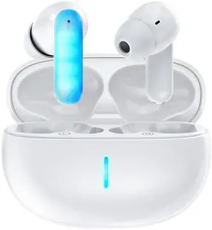 HAPPYAUDIO J2 Bluetooth 5.4 Wireless Smart Touch Equipped with 6 ENC Microphone Noise Cancellation HiFi Stereo Sound Suitable for Mobile Phones Watches Laptops Tablets and Other Devices (White)