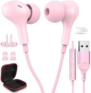 HGCXING USB Headphones for PC Laptop Magnetic 7.5FT Wired Earbuds Computer Headset with Microphone Control Mute Mic Noise Canceling in-Ear Eartips Corded Earphone for MacBook Pro Zoom Meetings