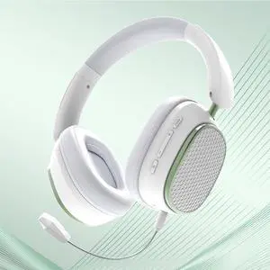 IHAO Premium Wireless Bluetooth 5.3 Over-Ear Headset with Active Noise Cancellation Foldable Rotatable Design Lightweight Comfort Dual Device Connectivity and Detachable Gaming Mic-M12 White