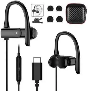 USB C Wired Headphones with Anti Drop Over Ear Earhook Microphone Gym Sport Running Type C Earphone for Apple iPhone 16 15 Pro Max 16e iPad Samsung Galaxy S25 S24 S23 S22 Plus Google Pixel 9 8 Android
