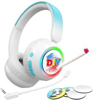 JBUNION Kids Bluetooth Headphones, Lightweight Wireless Headphones for Kids, 75/85/94dB Volume Limited, Detachable Microphone, Over-Ear Toddler Child Teens Headsets with 4 Color Pens