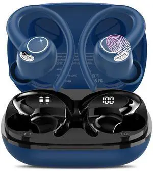 Wireless Earbuds Bluetooth 5.3 Headphones Sport, 2024 Wireless Earphones with Earhooks, HiFi Stereo Deep Bass with ENC Mic, 40H Dual LED Display, IPX7 Waterproof Ear Bud for Small Ear Running/Workout