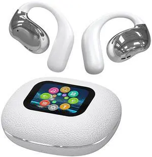 TWS Wireless Bluetooth Smart Touch Screen Ultra Open Ear Earbuds with Ear Hooks Over Ear Buds Sport Earphones with Screen On Case Air Conduction Touchscreen Bluetooth Headphones for Gym Work Running