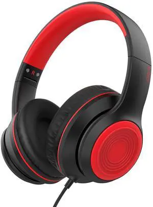 JOMILIN A8 Wired Over-Ear Headphones with Microphone, Lightweight Folding Portable Headset with 1.5M No-Tangle Cord, 3.5mm Plug in Headphones for Smartphone Tablet Computer MP3 / 4 (Black)