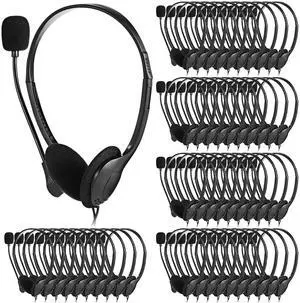 Kathfly Headset with Microphone Black Stereo Headphones Adjustable Office Conference Headphones with 3.5mm Plug for Adult Mobile Phone Tablet Business Call Center(50 Pcs)