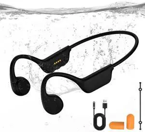 KOPIDOE Bone Conduction Swimming Headphones, IPX8 Waterproof MP3 Player with Open-Ear Design, Bluetooth 5.4 Wireless Sports Earbuds for Swimming, Running, Cycling(Black)