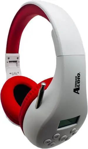 FM Radio Headphones Adjustable with Pull-Out Antenna - Portable Personal Radio for Walking Jogging Relaxing | Battery Powered | 2 AA Batteries Not Included (White & Red)