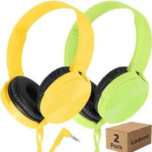 Ladont 2 Pack Kids Headphones for School Classroom K-12, Swivel Foldable, HD Stereo, 3.5mm Jack Wired Headphone for Kids Children Student (Blue+Pink)