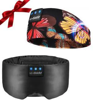 LC-dolida Sleep Headphones Headband,Luxurious Silk Soft Sleep Mask, Sleep Headphones with Bluetooth 5.4 for Side Sleeper