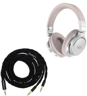 Linsoul Kiwi Ears Division Over Ear Headphone(Silver) + Tripowin GranVia OFC Dual 3.5mm Connector to 3.5mm Stereo Headphone Cable