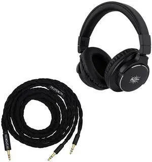 Linsoul Kiwi Ears Division Over Ear Headphone (Black) + Tripowin GranVia Dual 3.5mm Connector to 3.5mm Stereo Headphone Cable