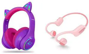 LOBKIN Kid Open Ear Headphone Pink and Over Ear Headphone Purple-Pink