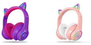 LOBKIN Pink Cat Ears Headphones and Purple-Pink Cat Ears Headphones