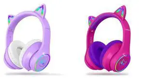 LOBKIN Purple Cat Ears Headphones and hot-Pink Cat Ears Headphones