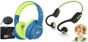 LOBKIN Active Noise Cancelling Headphones for Kids,Bluetooth 5.4,Kids Headphones Wireless with Mic 50H Playtime AUX Cord Safe Volume Limited Foldable for Boy Girl Travel/School/iPad(with LED Lights)