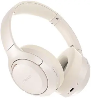 LORELEI QC60 Hybrid Active Noise Cancenlling Headphones,Wireless over ear Bluetooth Headsets with mic, 60H Playtime Foldable Lightweight, Deep Bass, Memory Earmuffs,for Travel Home Office(Beige White)