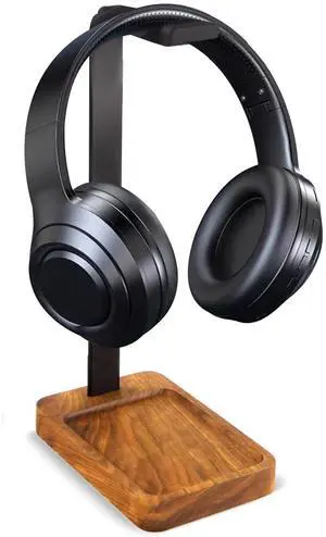 Lurockie Headphone Stand for Desk, Walnut Wood and Iron Headset Holder, Universal Desktop Headphone Stand, Headphones Holder for Gaming Headsets