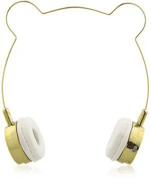 LUX ACCESSORIES Gold Bear Headphones Wire Frame Horns Headset w Microphone