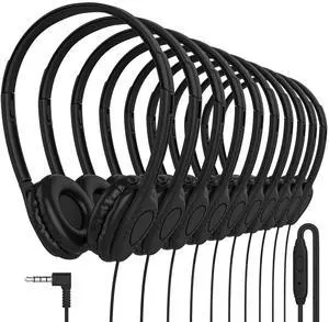 Maeline Bulk Headphones with Microphone, 10 Pack Black Wired On-Ear Headsets - 3.5mm Jack, Leatherette Cushions, Adjustable Headband - for Classrooms, Libraries, Remote Learning, Office