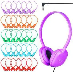 MENGLALA Classroom Kids Headphones Bulk 20 Pack Class Set of Headphones for Students Children Toddler Boys Girls Teen and Adult (5 Colors)