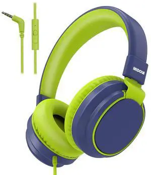 MIDOLA Volume Limited 85/110dB Kids Headphone Over-Ear/On-Ear Foldable Sound Noise Protection Headset with Inline AUX 3.5mm Cord w/Mic for Child School Cellphone Pad PC Notebook DeepBlueSky