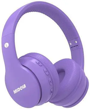 MIDOLA Kids Headphones Bluetooth 5.3 Wireless 60H Play Time Volume Limit 85/110dB Over Ear Foldable Protection Headset/Wired AUX Cord Mic for Boy Girl Travel School Phone Pad Tablet Light Purple