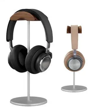 Micool Headphone Stand, Aluminium and Wood Gaming Headset Stand Holder for All Size Headphones with Stable Heavy Base, Headphone Holder for Desk