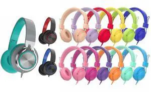 MIXCU Bundle of 12-Pack Colorful Kids Headphones and 3-Pack Kids Headphones