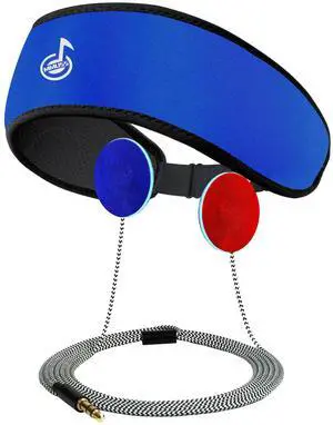 MMUSS Adjustable Sleep Headphones Stereo with Headband Ear Muffs Ultra Thin Speakers (Blue)
